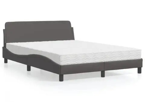 Pat cu saltea, gri, 140x190 cm, piele ecologică - 1/5