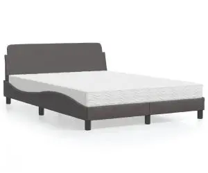vidaXL Pat cu saltea, gri, 140x190 cm, piele ecologică