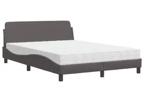 Pat cu saltea, gri, 140x190 cm, piele ecologică - 2/5