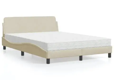 Pat cu saltea, crem, 140x200 cm, material textil - 1/5