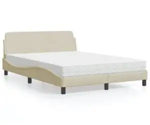 vidaXL Pat cu saltea, crem, 140x200 cm, material textil