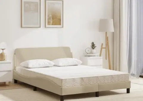 Pat cu saltea, crem, 140x200 cm, material textil - 3/5