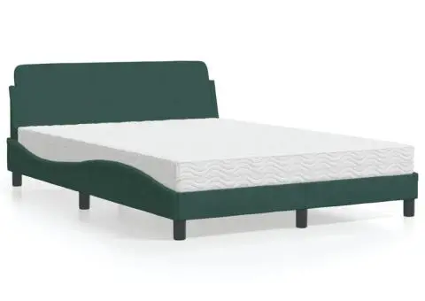 Pat cu saltea, verde închis, 140x200 cm, catifea - 1/5