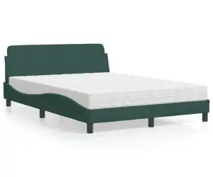 vidaXL Pat cu saltea, verde închis, 140x200 cm, catifea