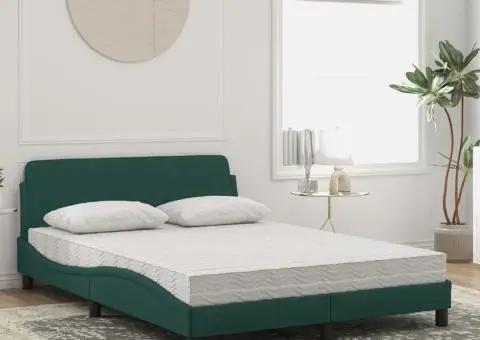 Pat cu saltea, verde închis, 140x200 cm, catifea - 3/5