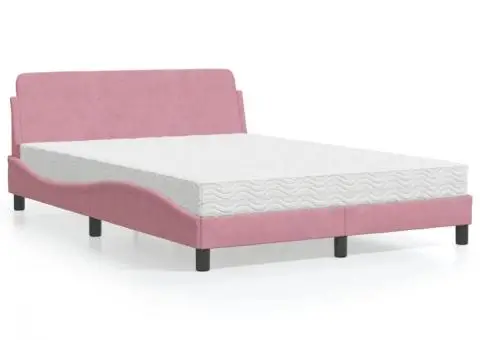 Pat cu saltea, roz, 140x200 cm, catifea - 1/5