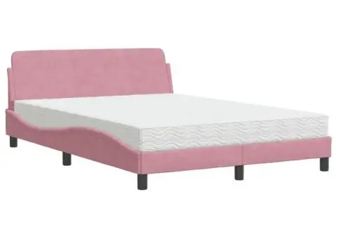 Pat cu saltea, roz, 140x200 cm, catifea - 2/5