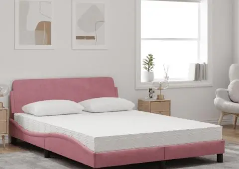 Pat cu saltea, roz, 140x200 cm, catifea - 3/5