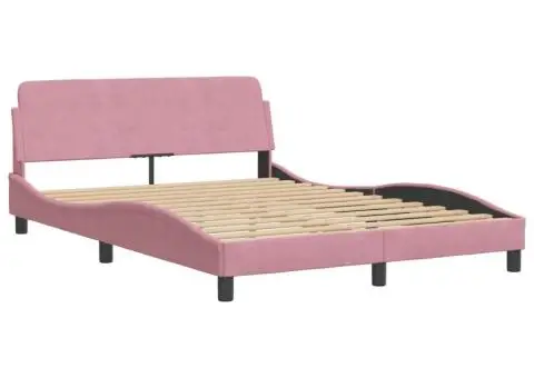 Pat cu saltea, roz, 140x200 cm, catifea - 4/5