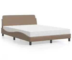 vidaXL Pat cu saltea, cappuccino, 140x200cm piele ecologică