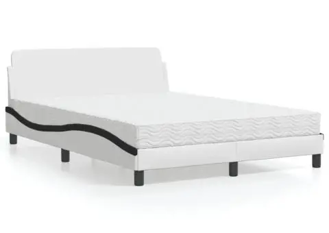 Pat cu saltea, alb și negru, 140x200 cm, piele ecologică - 1/5