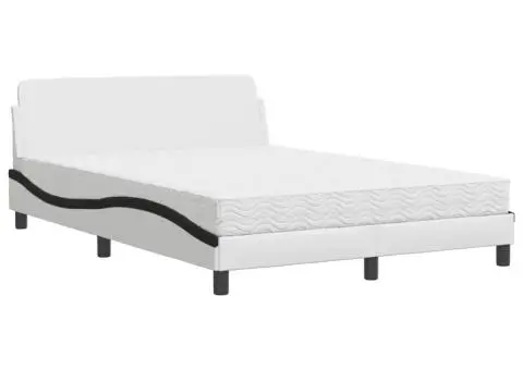Pat cu saltea, alb și negru, 140x200 cm, piele ecologică - 2/5