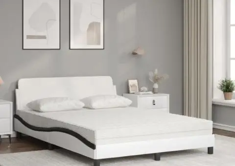 Pat cu saltea, alb și negru, 140x200 cm, piele ecologică - 3/5