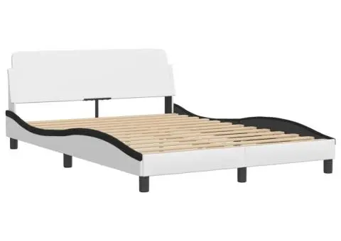 Pat cu saltea, alb și negru, 140x200 cm, piele ecologică - 4/5