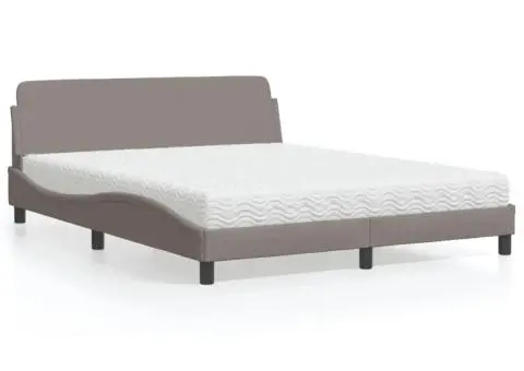 Pat cu saltea, gri taupe, 160x200 cm material textil - 1/5