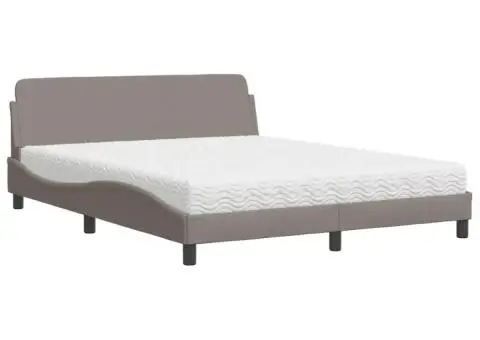 Pat cu saltea, gri taupe, 160x200 cm material textil - 2/5