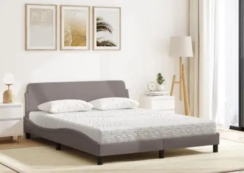 Pat cu saltea, gri taupe, 160x200 cm material textil - 3/5