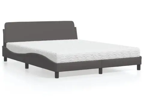 Pat cu saltea, gri, 160x200 cm, piele ecologică - 1/5