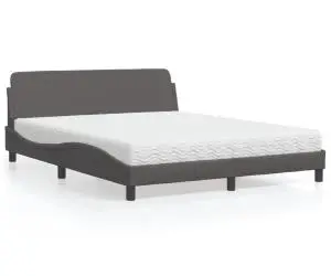 vidaXL Pat cu saltea, gri, 160x200 cm, piele ecologică
