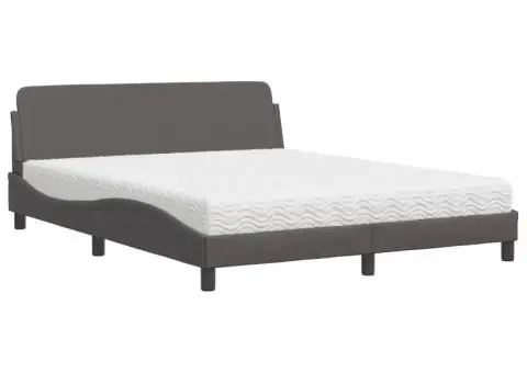 Pat cu saltea, gri, 160x200 cm, piele ecologică - 2/5