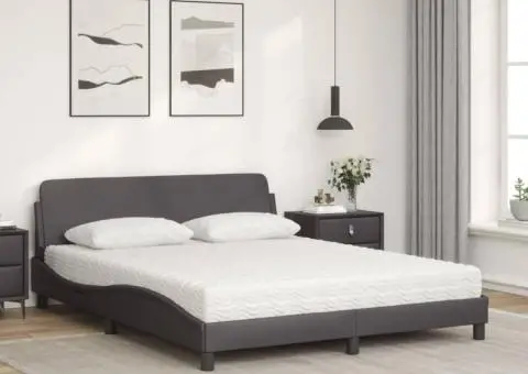 Pat cu saltea, gri, 160x200 cm, piele ecologică - 3/5