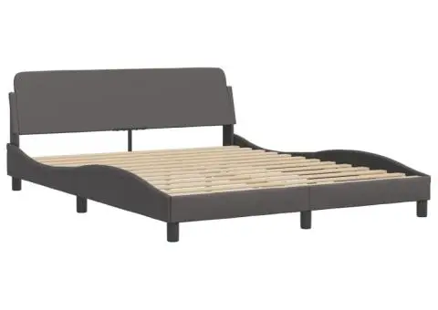 Pat cu saltea, gri, 160x200 cm, piele ecologică - 4/5