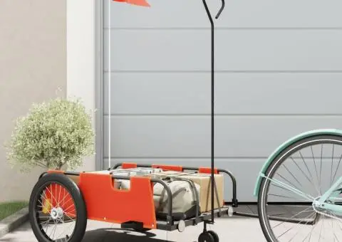 Remorcă bicicletă, portocaliu și negru, țesătură oxford și fier - 1/5