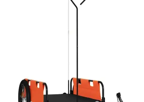 Remorcă bicicletă, portocaliu și negru, țesătură oxford și fier - 2/5