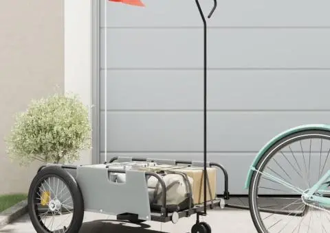 Remorcă biciclete, gri și negru, țesătură oxford și fier - 1/5