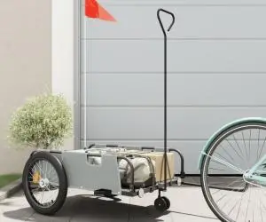 vidaXL Remorcă biciclete, gri și negru, țesătură oxford și fier