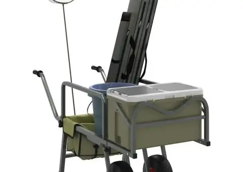 Cărucior de pescuit cu 2 roți, verde, oțel vopsit electrostatic - 1/5