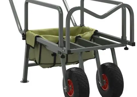 Cărucior de pescuit cu 2 roți, verde, oțel vopsit electrostatic - 2/5