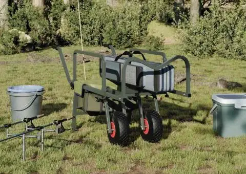 Cărucior de pescuit cu 2 roți, verde, oțel vopsit electrostatic - 3/5