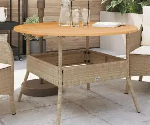 vidaXL Masă grădină, blat din lemn acacia, bej, Ø110x71 cm poliratan