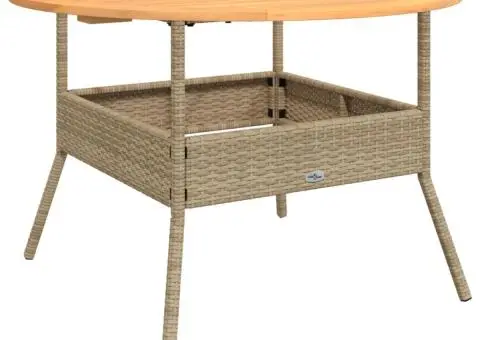 Masă grădină, blat din lemn acacia, bej, Ø110x71 cm poliratan - 2/5