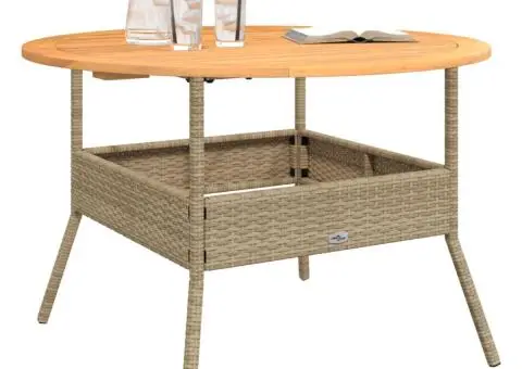 Masă grădină, blat din lemn acacia, bej, Ø110x71 cm poliratan - 4/5