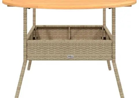 Masă grădină, blat din lemn acacia, bej, Ø110x71 cm poliratan - 5/5