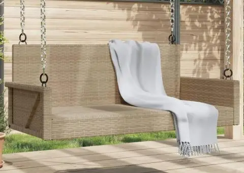 Bancă de balansoar, bej, 119x56x48 cm, poliratan - 1/5