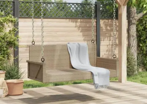 Bancă de balansoar, bej, 119x56x48 cm, poliratan - 3/5