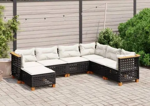 Set canapele de grădină cu perne, 7 piese, negru, poliratan - 1/5