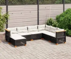 vidaXL Set canapele de grădină cu perne, 7 piese, negru, poliratan