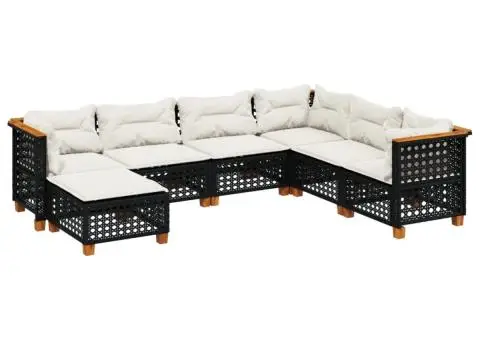 Set canapele de grădină cu perne, 7 piese, negru, poliratan - 2/5