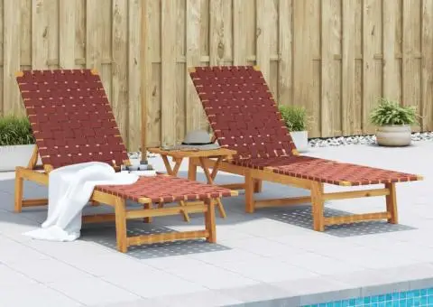 Șezlonguri, 2 buc., cu masă, roșu, lemn masiv de acacia - 1/5