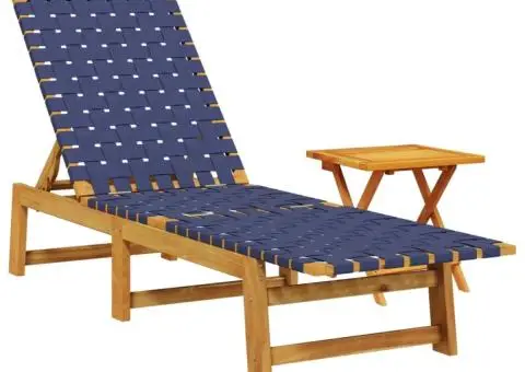 Șezlong cu masă, albastru închis, lemn masiv acacia și țesătură - 2/5
