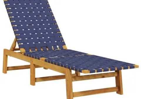 Șezlong cu masă, albastru închis, lemn masiv acacia și țesătură - 3/5