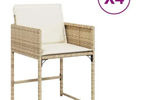 Scaune de grădină cu perne, 4 buc., bej, poliratan - 2/5