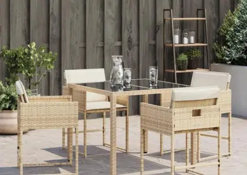 Scaune de grădină cu perne, 4 buc., bej, poliratan - 4/5