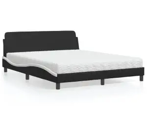 vidaXL Pat cu saltea, negru și alb, 160x200 cm, piele ecologică