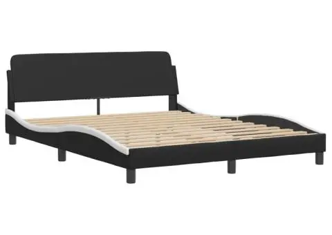 Pat cu saltea, negru și alb, 160x200 cm, piele ecologică - 4/5