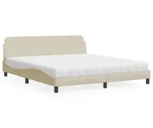 vidaXL Pat cu saltea, crem, 180x200 cm, textil